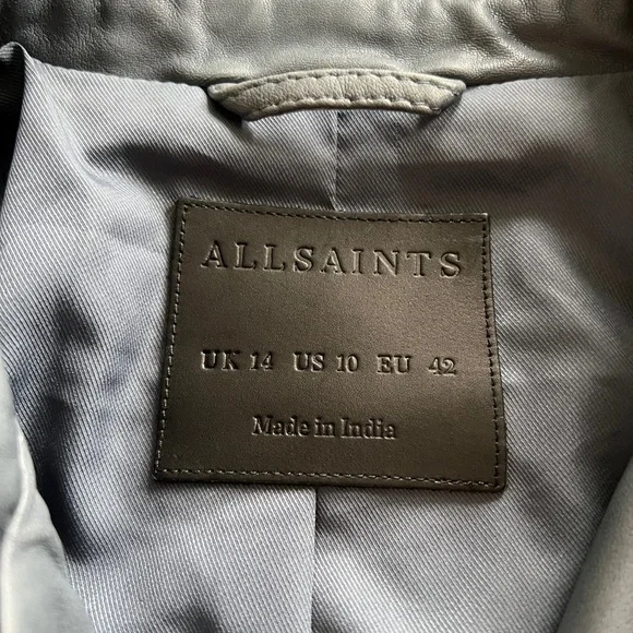 All Saints Balfern Slate Blue Leather Jacket size US 10 - Picture 4 of 6